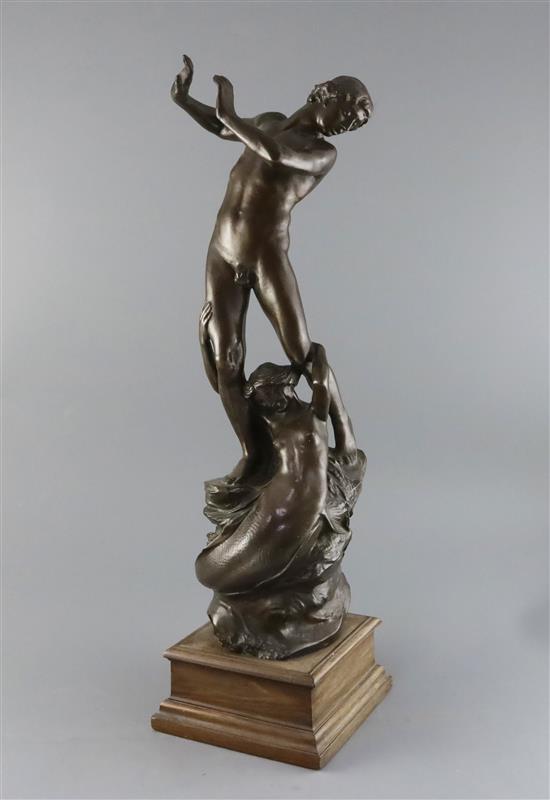 Henry Alfred Pegram RA (1862-1937). A bronze group of Hylas and a water nymph, overall H.23.5in.